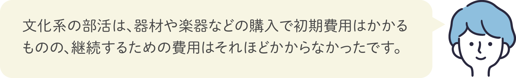 文化系の部活は、器材や楽器などの購入で初期費用はかかるものの、継続するための費用はそれほどかからなかったです。