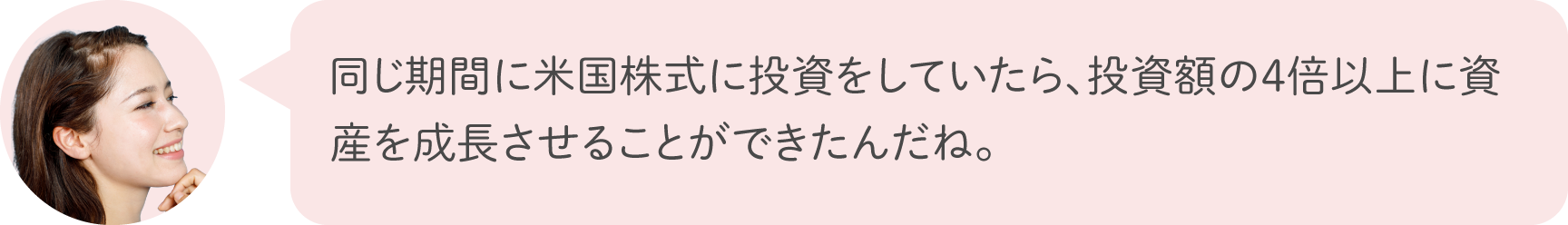 同じ期間に米国株式に投資をしていたら、投資額の4倍以上に資産を成長させることができたんだね。