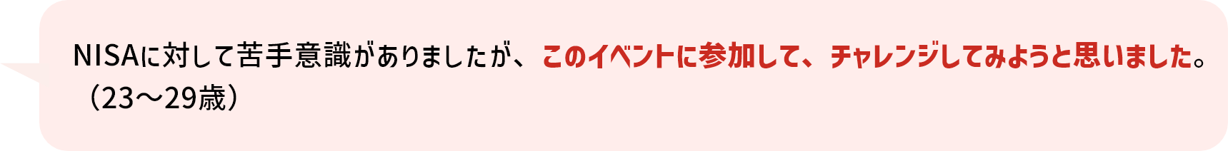 NISAに対して苦手意識がありましたが、このイベントに参加して、チャレンジしてみようと思いました。（23～29歳）