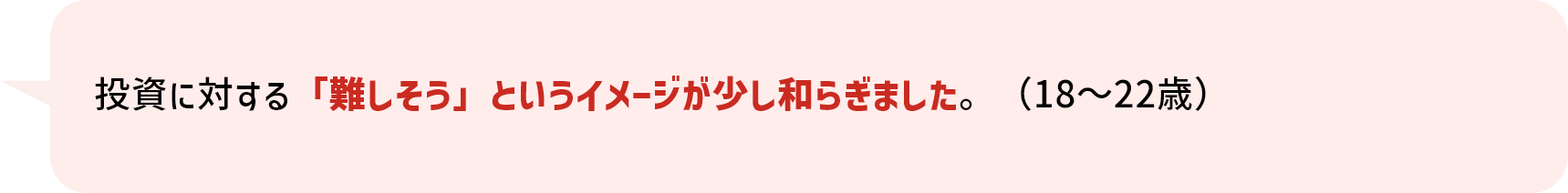 投資に対する「難しそう」というイメージが少し和らぎました。（18～22歳）